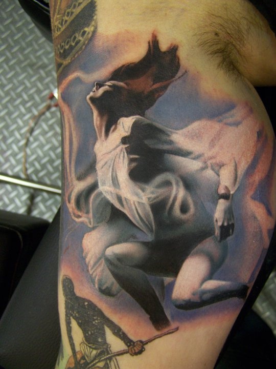 Realistic 300 Movie Tattoo On Leg