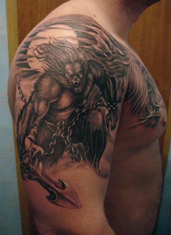 Werewolf Tattoo on Shoulder and Chest 2