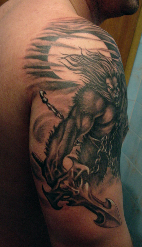 Werewolf Tattoo on Shoulder and Chest 3