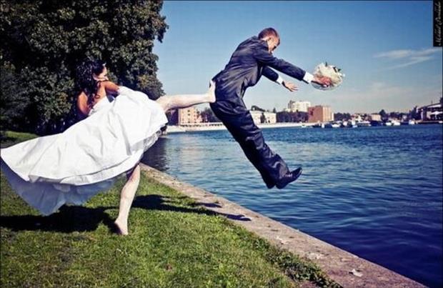 Bride Kicking Groom Funny Wedding