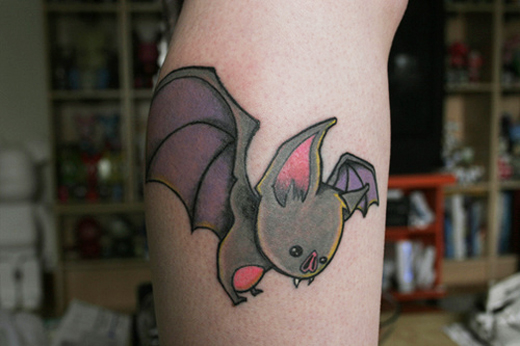 Colorful Baby Bat Cartoon Tattoo Design