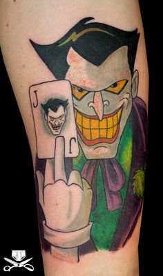 Colorful Badass Joker Cartoon Tattoo Design