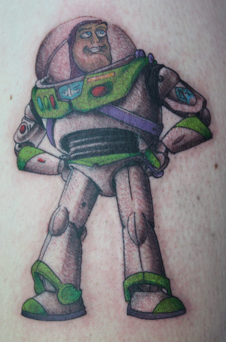 Colorful Buzz Lightyear Cartoon Tattoo design