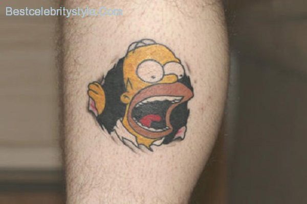 Colorful Simpson Cartoon Tattoo On Leg Calf