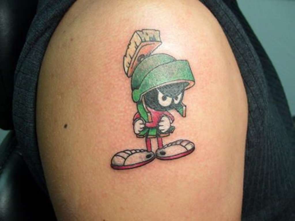 Marvin Cartoon Tattoo On Man Shoulder