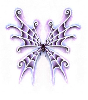 Unique Black And Purple Spider On Web Tattoo Design