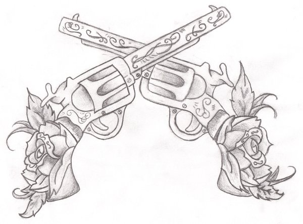 Two Crossing Rose Guns Tattoo Design By Xnolovechaosx