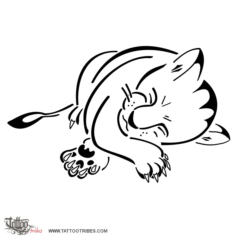 Black Sleeping Lion Tattoo Stencil