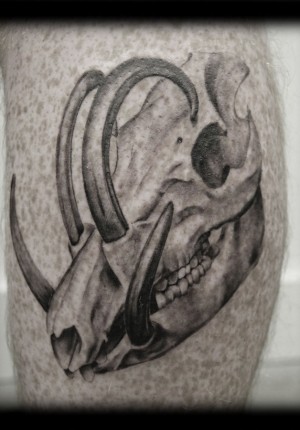 Awesome 3D Boar Skull Tattoo Stencil