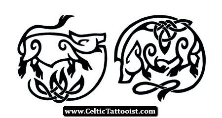 Black Celtic Two Boar Tattoo Stencil