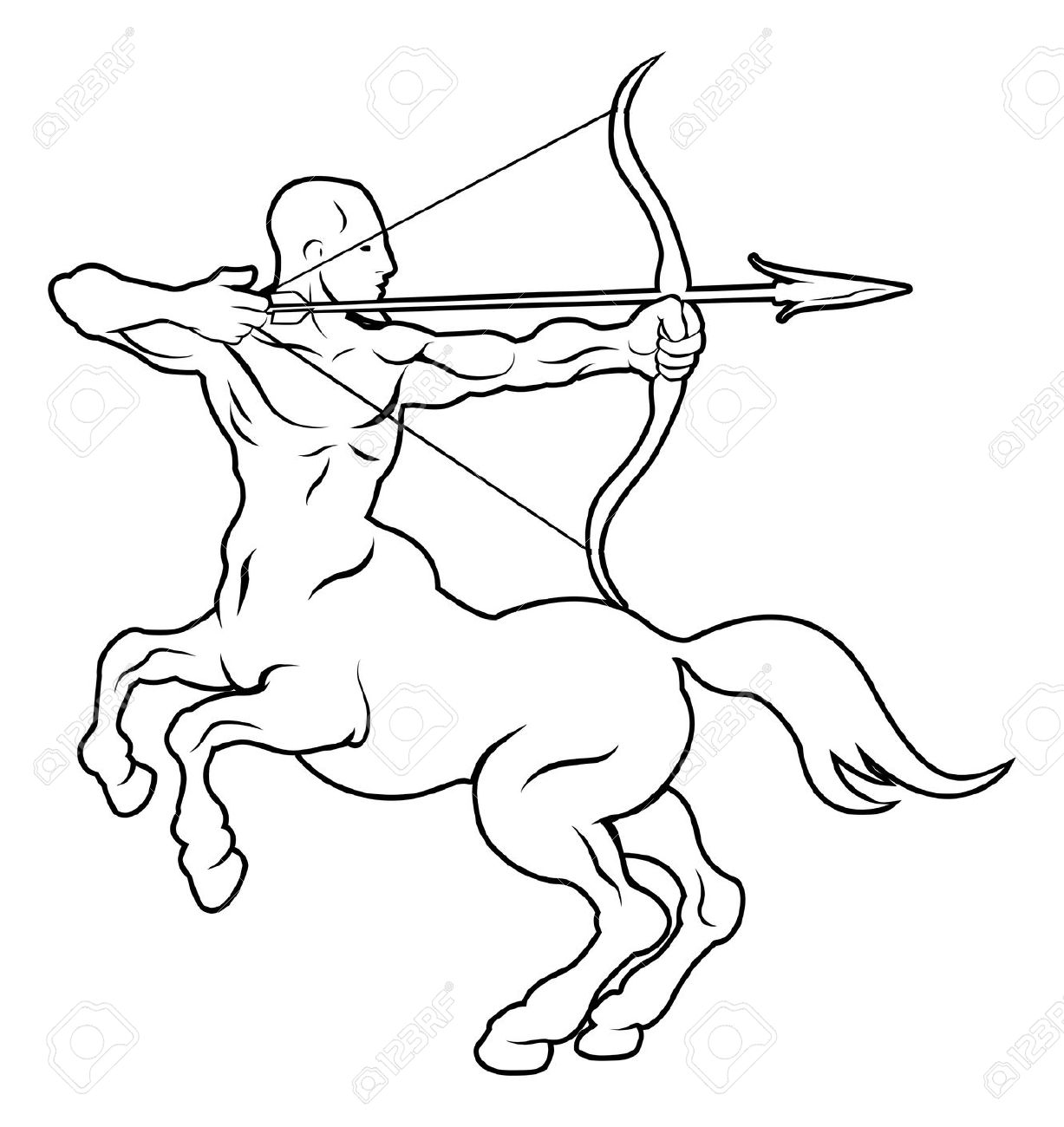 Black Outline Archer In Centaur Hand Tattoo Stencil