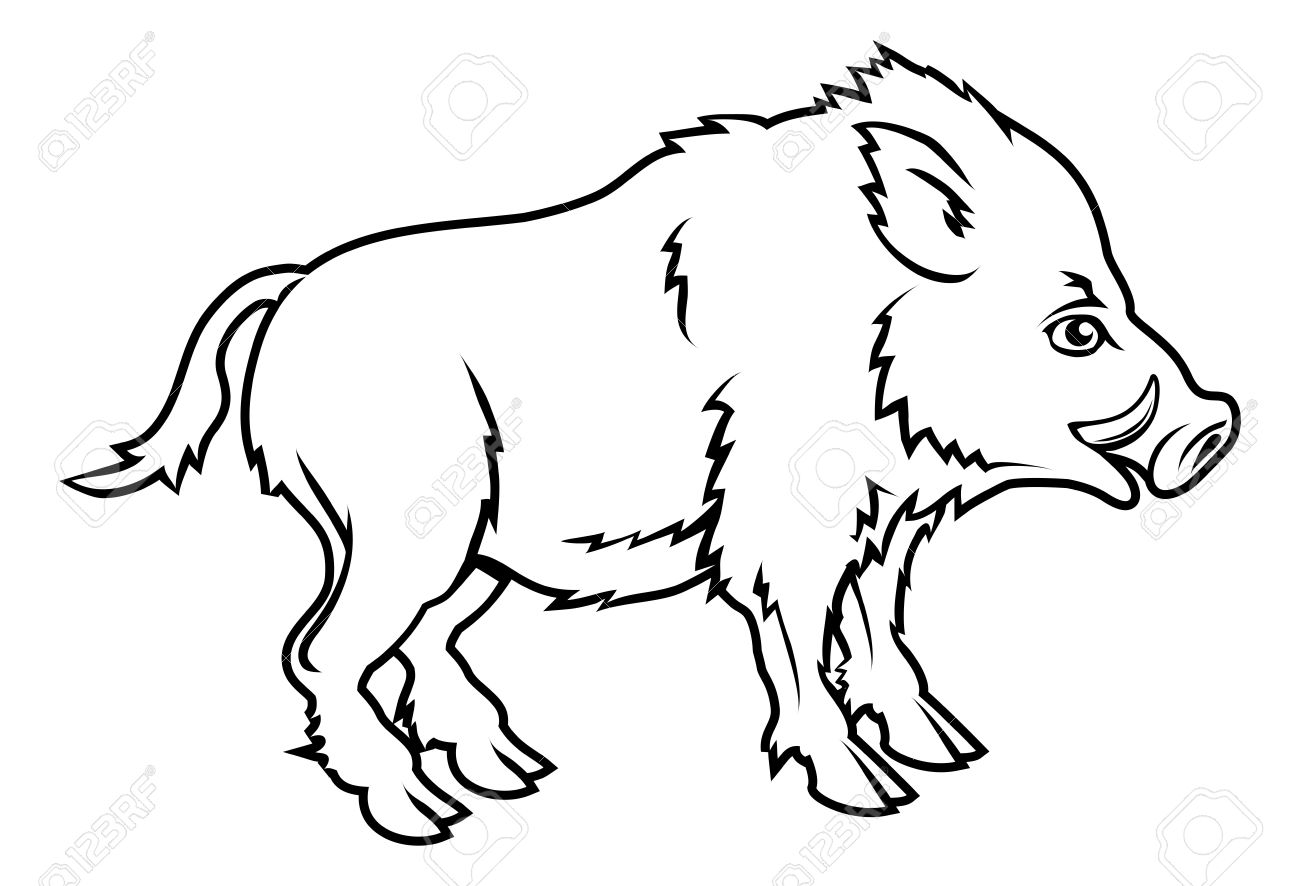 Black Outline Boar Tattoo Stencil