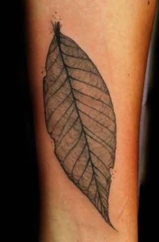 Grey Ink Leaf Tattoos On Forearm