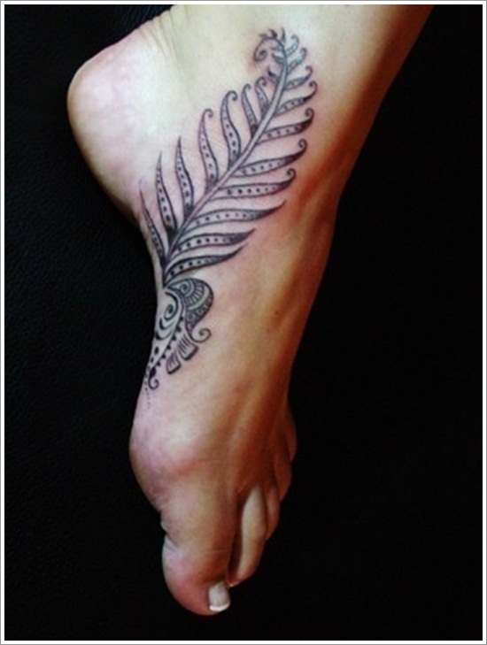 Simple Grey Leaf Tattoos On Left Foot