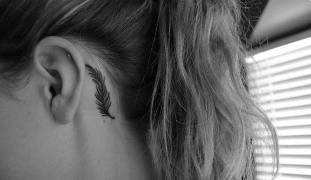 Simple Leaf Tattoo Behind Ear