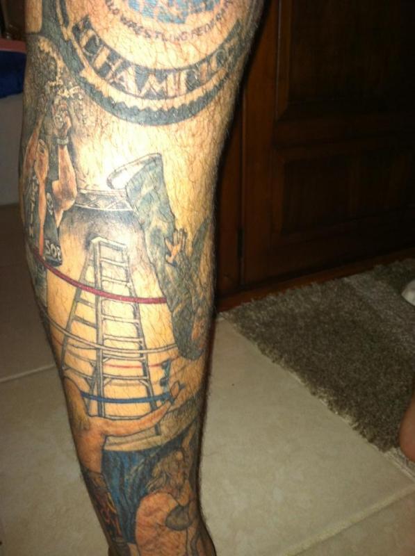 Amazing Wrestler In Ring Tattoo On Leg