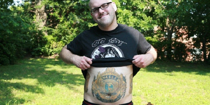 Awesome Wrestling Belt Tattoo On Man Stomach