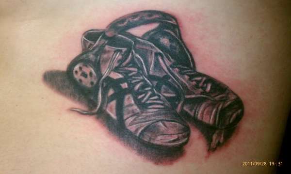 Black Ink Wrestling Shoes Tattoo Design