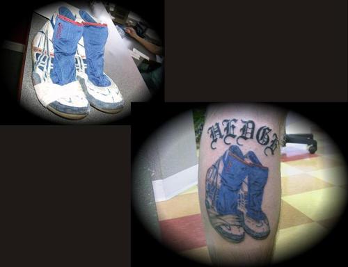 Blue Wrestling Shoes Tattoo Design For Leg