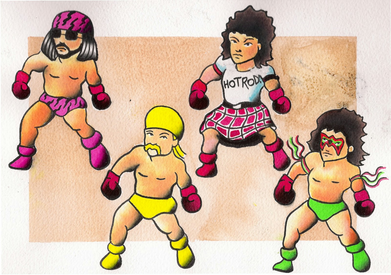 Colorful Four Wrestler Tattoo Design