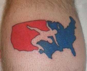 Colorful USA Wrestling Logo Tattoo Design For Leg Calf