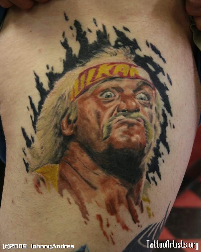 Colorful Wrestler Hulk Hogan Head Tattoo Design