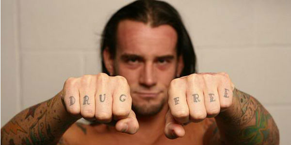 Drug Free Lettering Tattoo On Wrestler Dumbest Both Hand Fingers