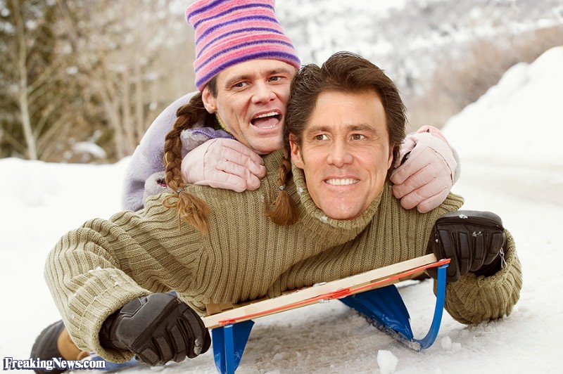 Funny Jim Carrey On Sled Photoshopped Image