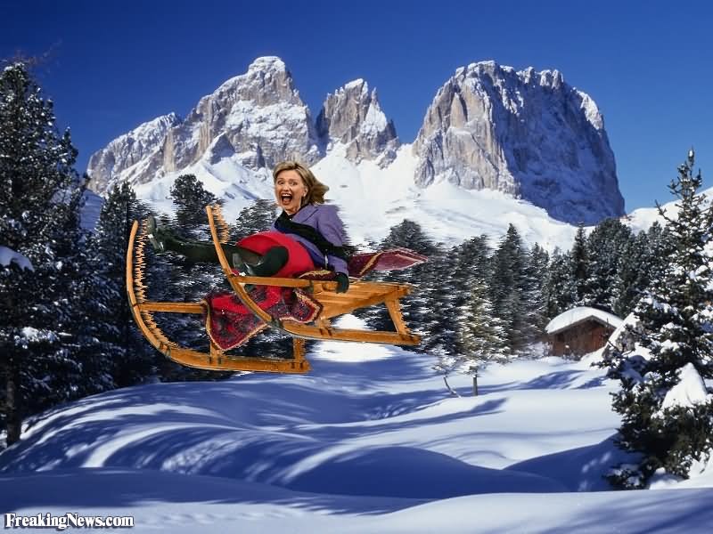 Hillary Clinton On Sled Funny Photoshopped Image