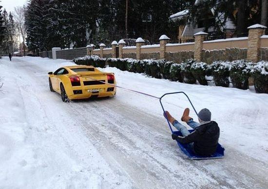 Lamborghini Sled Pulling Funny Picture