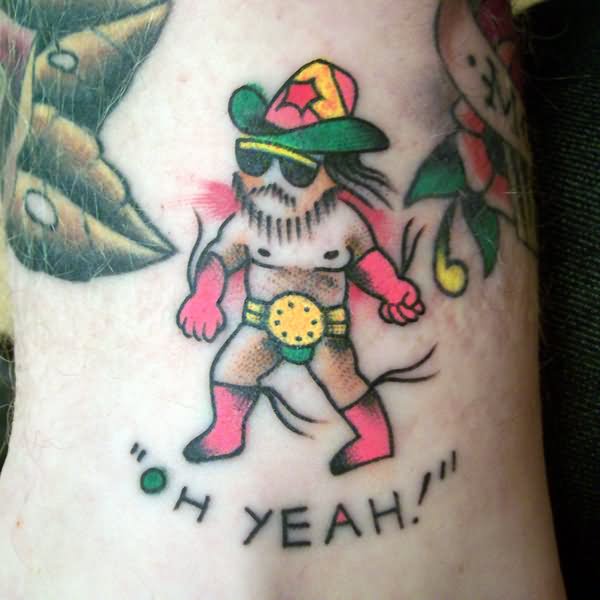 Oh Yeah - Cartoon Randy Savage Wrestler Tattoo Design