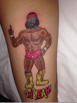 Oh Yeah - Colorful Wrestler Tattoo Design For Arm