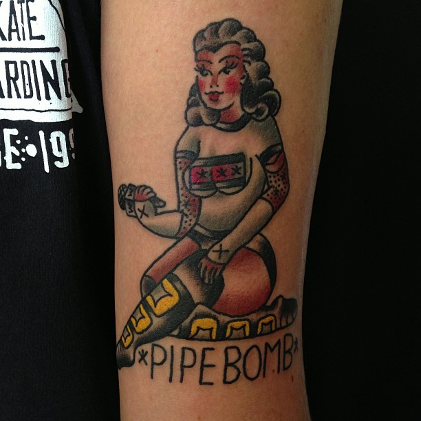 Pipe Bomb - Girl Wrestler Girl Tattoo Design For Arm