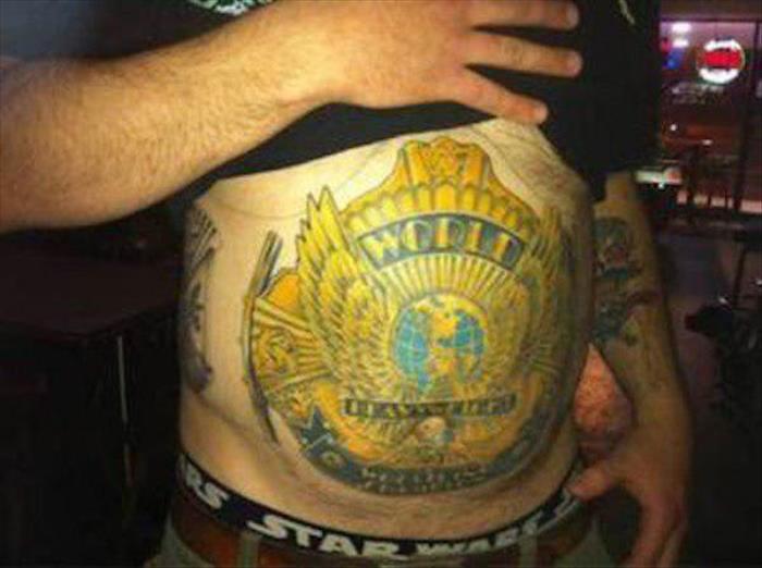 Wrestling Belt Tattoo On Stomach