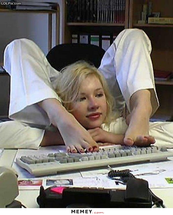 Funny Flexible Girl Typing Picture