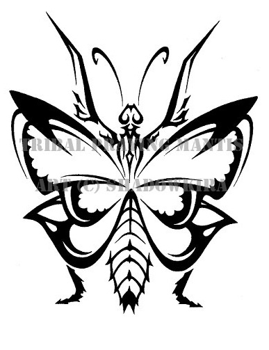 Mantis With Butterfly Wings Tattoo Stencil