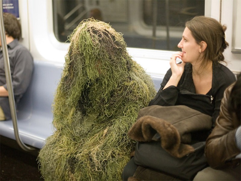 Funny Camouflage Grass Man In Train Picture