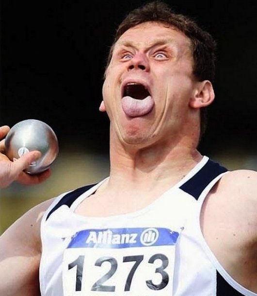 Shot Put Player Making Funny Face