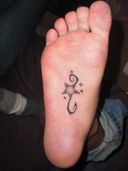 Black Ink Stars Tattoo On Under Foot