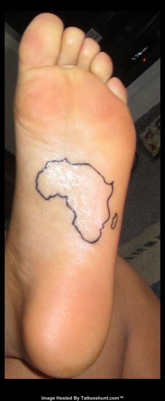 Black Outline Africa Map Tattoo On Under Foot