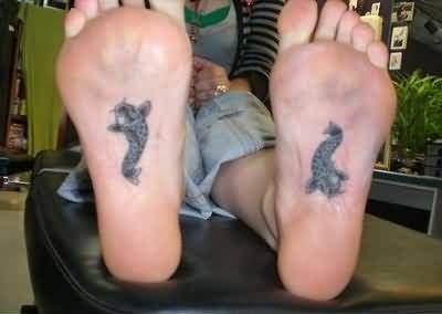 Black Two Koi Fish Tattoo On Under Feet