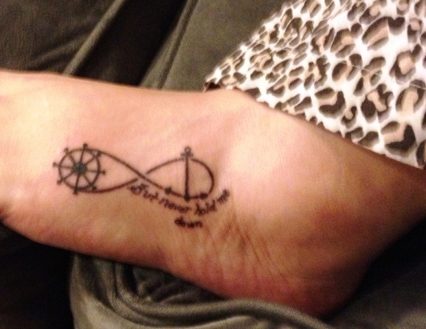 Sheep Wheel And Anchor With Infinity Tattoo On Under Foot