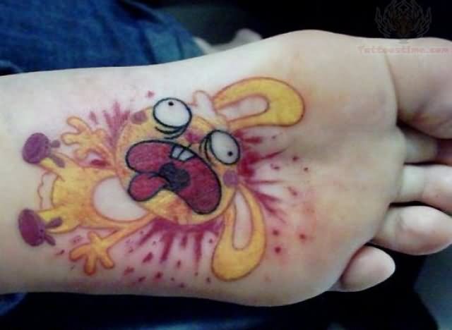 Smiley Cartoon Rabbit Tattoo On Under Foot