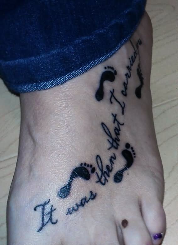 Black Little Footprints Tattoo On Foot