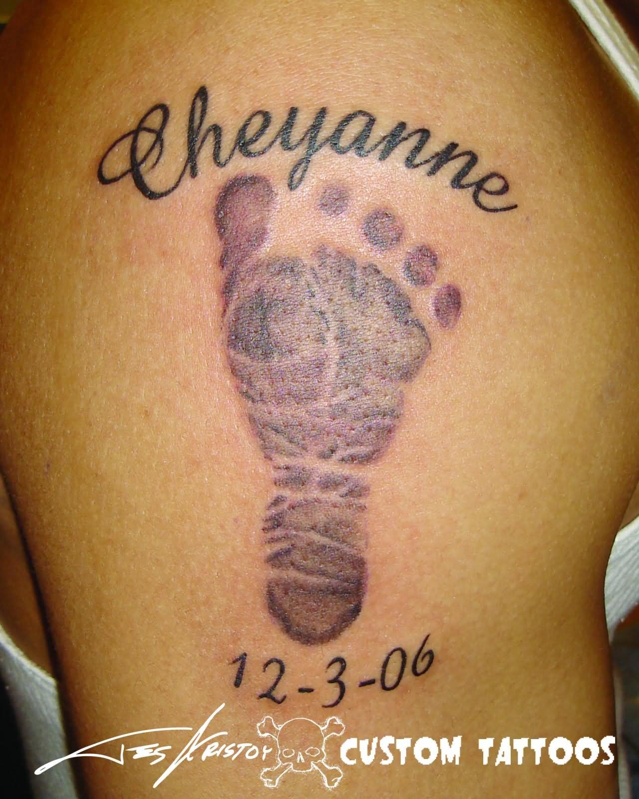 Cheyanne - Memorial Footprint Tattoo Design For Shoulder