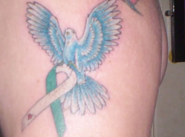 Flying Birds With Cancer Ribbon Tattoo Design