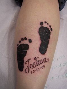 Memorial Black Footprints Tattoo Design For Leg