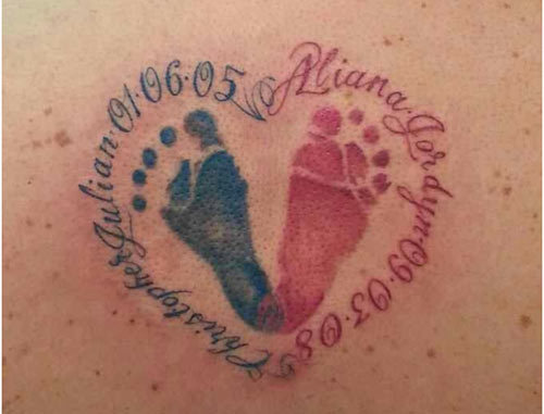 Memorial Blue And Pink Footprints Tattoo Design