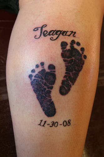 Memorial Footprints Tattoo Design For Leg