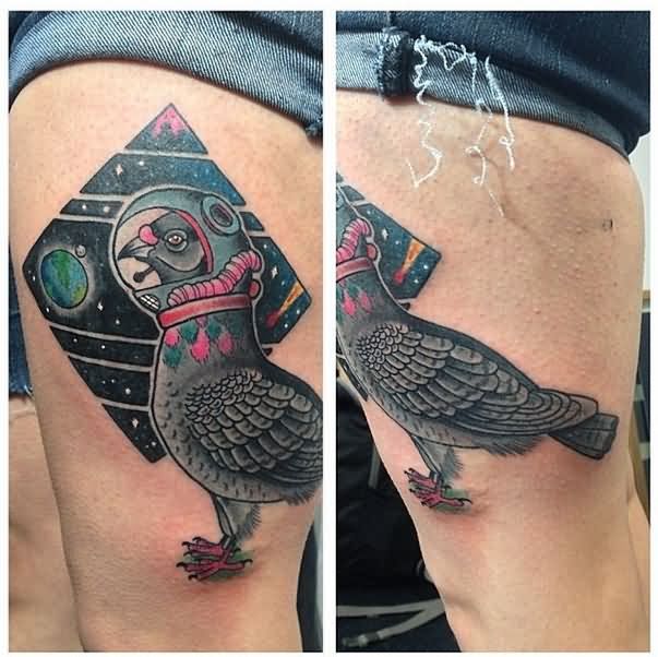 Amazing Pigeon Tattoo On Side Thigh